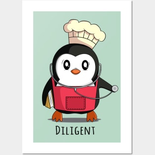 Cute Funny Penguin Diligent Posters and Art